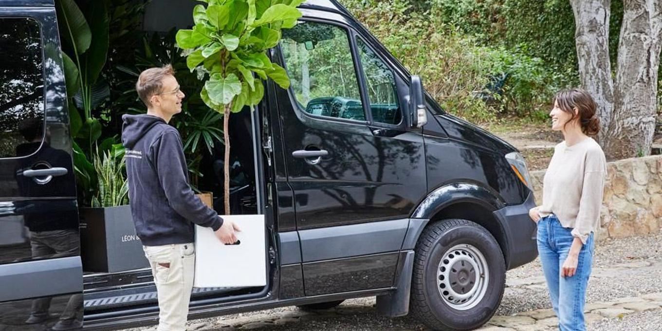 Nicolas delivering a plant to Renée