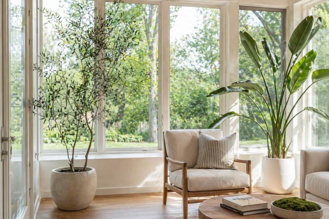 A beautifully bright sunroom decorated with plants
