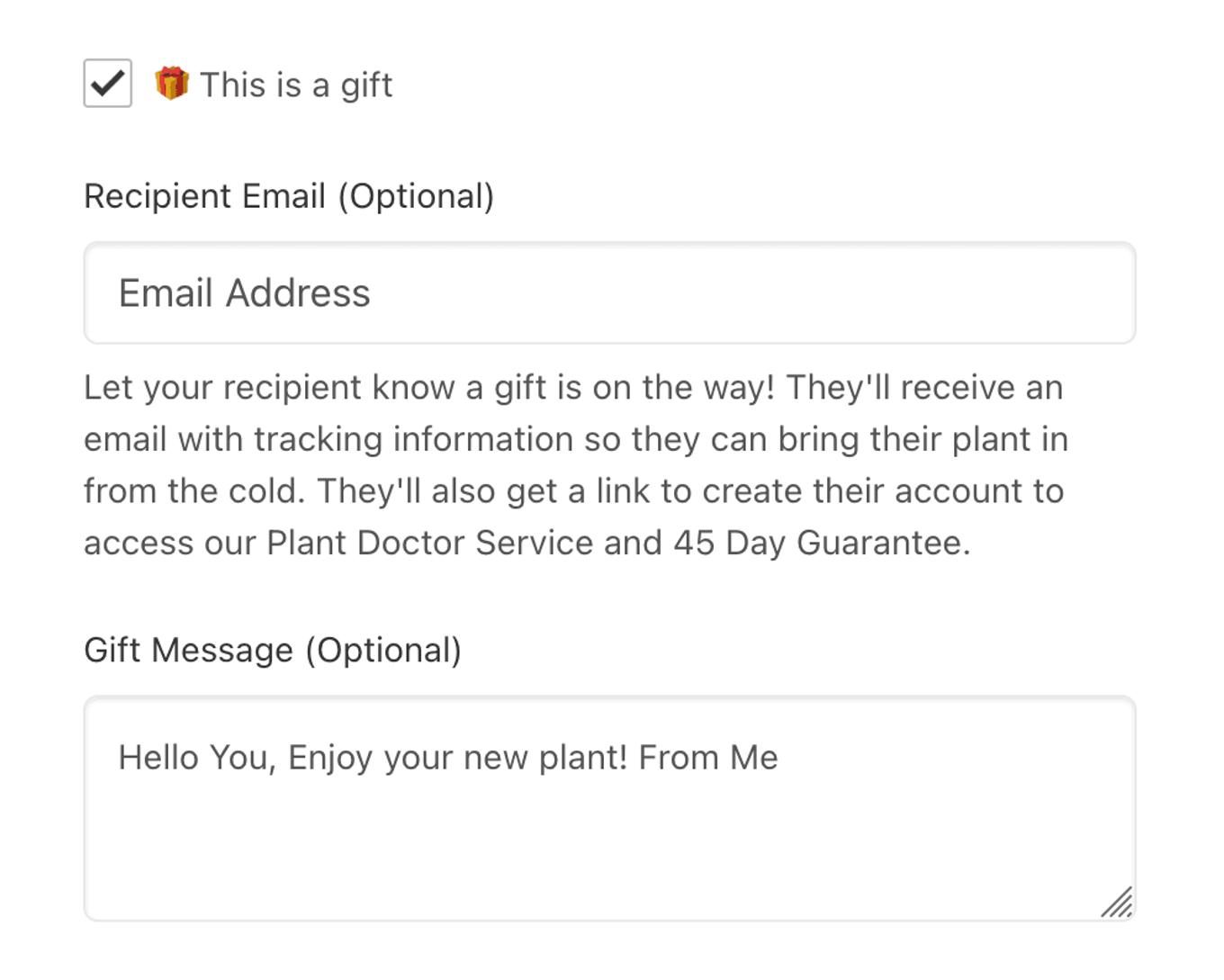 Screenshot how to add a gift message at checkout