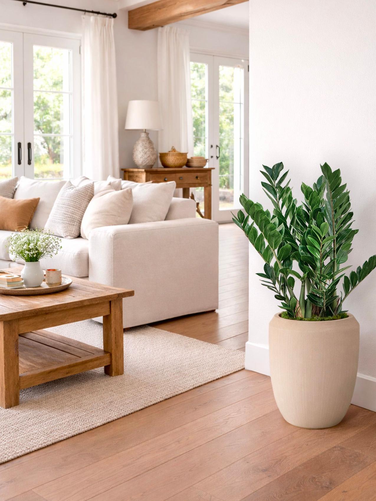 Meilleure plante d'intérieur pour le Verseau - Joyau de Zanzibar (Zamioculcas) dans un salon moderne